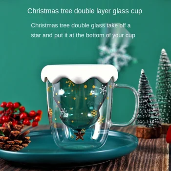 Farwix 301-400 ml Sklenené Vianočné Tvorivé Tepelne-Odolné Double-Layer Pohár Úradu Označiť Kávu, Pohár Vody, Poháre na Pitie