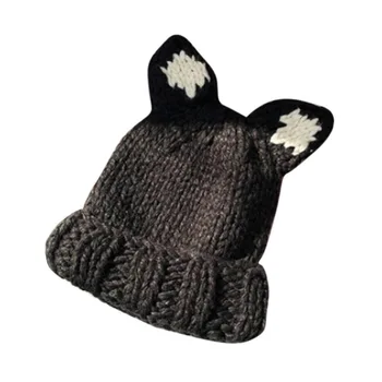 Nové Módne Ženy Teplé Mačka Spp Tvar Zimné Plus Pevné Slouchy Pletený Hat Roztomilý Ucho Vlna klobúk 11.26