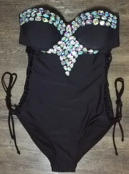 2017 Biely Sexy Crystal Jednodielne Plavky Ženy Plavky Drahokamu Luxusné Jednodielne Plavky Ženy Push Up Plávať Nosenie