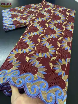 NIAI Afriky Bavlna Čipky Textílie Najnovšie Swiss Voile Čipky Vo Švajčiarsku S Kamene Pre Svadobné Šaty, Šitie XY3377B-2
