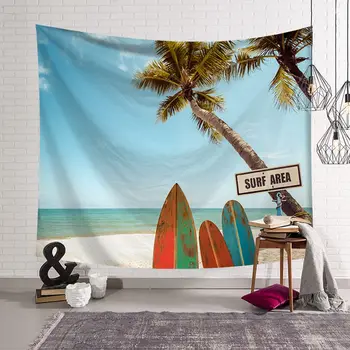 Tropické letné beach tlač gobelín palmier palma stene visí koberec autobuse surfovať tenture nástenná maľba holiday home office dekorácie