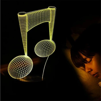 LED Moderné Hudobné Poznámka Nočné Svetlo 3D Lampa hudobné Ilúzie Luminaria Nočná Lampa 7colors zmena Hudby Náladu Lampy, Osvetlenie