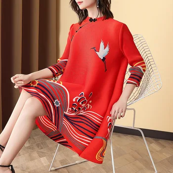 Na Jar A V Lete Roku 2020 Ženy Francúzske Retro Vytlačené Veľké Šaty Nové Vylepšené Cheongsam Záhybov Šaty