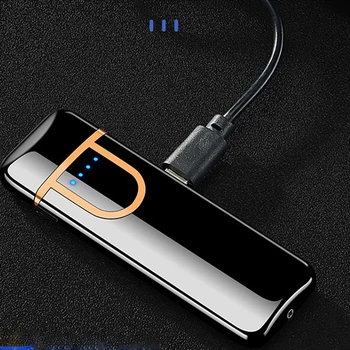 USB Zapaľovač Cigariet Ultra-tenké Vlastné Kovové Plnenie Ľahšie Dotyk Indukčné Vetru Elektronické