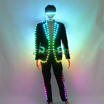 Full Farebné LED Vyhovovali Digitálne Diaľkové Ovládanie LED Kostým Pre Svadobné Fáze Hosting,Bar, nočný klub Muž Svetelný Oblečenie