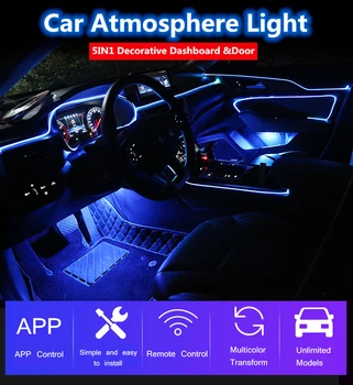6 M RGB Optický Atmosféru Lampy Interiéru Vozidla Okolitého Svetla Dekoratívny Panel Dverí S Diaľkovým ovládaním alebo Aplikácie Ovládanie