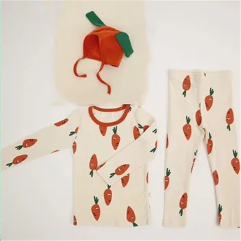 Detské Oblečenie Sady Dievča Pyžamo Valentines day Tri-piece Suit infant Deti chlapcov Domácnosti Nastaviť Apple Tlač Sleepwear Oblečenie