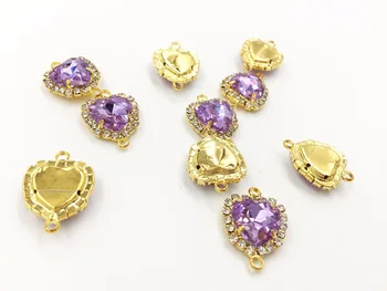 12 mm Crystal violet srdce tvar gold base dvojité slučky Crystal tlačidlo flatback Sklo šiť na kamienkami diy svadobné dekorácie