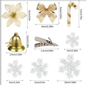 120Pcs Kreatívne HOBBY Vianočný Strom Dekorácie Nastaviť Jemné Falošné Kvet Snowflake Bell Trstiny Ornament na House Party Dekor Vianoce
