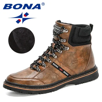 BONA 2020 Nový Príchod v Teple Čižmy Mužov Čipky Bežné Vysoký Vrchol Topánky Muž Plyšové Zimná Obuv Masculino Anti-Slip Členok Boot