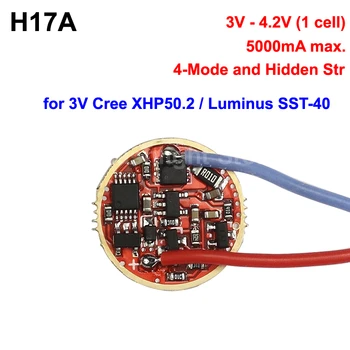 H17A 17 mm 3V - 4.2 V 5A 1 cell 5-Režim Vodič Doska pre Cree 3V XHP50.2 / Luminus SST-40 LED