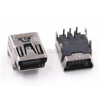 100ks Mini USB Typ B 5-Pin Female Zásuvka Pravý Uhol DIP Jack Konektor