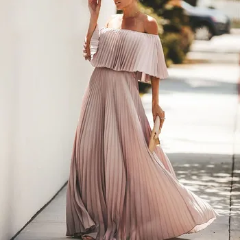 Mimo Ramenný Šifón Šaty 2019 Ženy Letné Šaty Prehrabať Skladaný Dlhé Šaty Bežné Pevné, Elegantné Dovolenku Voľné Plážové Šaty