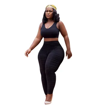 Black Plus Veľkosť Vysoký Pás Skladaný Tepláky Ženy 2020 Lete Strečové Legíny Bell Spodnej Časti Nohavíc Sexy Ruched Obličkového Nohavice