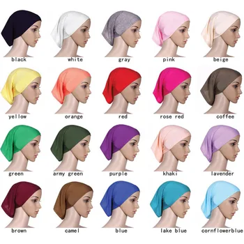 2020 Nové Elastická Bavlna Turban Klobúk Farbou Žien Teplé Zimné Šatku Kapoty Vnútorné Hijabs Spp Moslimských Hidžáb femme Zábal Hlavu