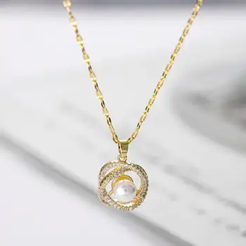 316L Nerezovej Ocele, Móda, Výtvarné High-end Šperky Vykladané Zirkón Prepletené Pearl Geometrické Vinutia Choker Náhrdelníky Pre Ženy