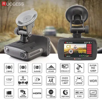 RUCCESS Ambarella A7LA50D DVR 3 v 1 v rozlíšení Full HD 1080P Video Rekordér Anti GPS Radarový Detektor 1296P Auto Fotoaparát Speedcam Nočné Videnie