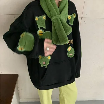 Žena Vintage Žaba, Mikiny Plyšové Plus Veľkosť Mikina so Šatkou 2021 Ženy Kawaii Anime Šaty Jar Vytiahnuť Telo Estetické
