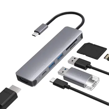 6 v 1, USB, C Hub Typ C, HDMI Ethernet Porty USB 3.0 SD/TF Kariet USB-C PD Výkon Doručenia pre Notebooky Macbook Notebook