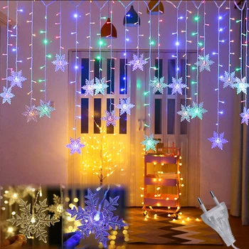 3.2 M Vianočné Opony Snowflake Dekorácie LED Reťazec Svetlá 2020 Blikajúce Osvetlenie Opony Ľahké Nepremokavé Vonkajšie Strany