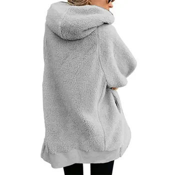 S-5XL Jeseň zimná bunda 2019 módy nové zips svetre klope voľné kožušiny bunda ženy outwear ženy kabát ladies bunda