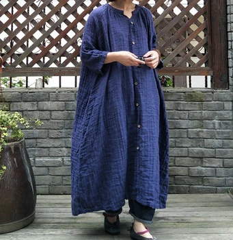 Originálne dvojvrstvové bavlnená tkanina vrások župan detí voľné jar a v lete tvaru 7-bod rukáv umenie Pulóver šaty