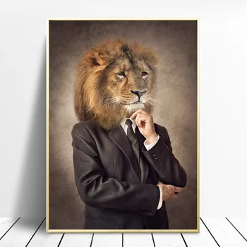 Fajčenie Lion King A Slona, Nosorožca Plátno Na Maľovanie Zábavné Cirkusové Zvieratá, Plagáty A Vytlačí Domova Wall Art Obrázok