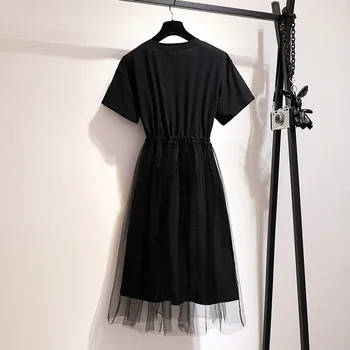 5XL 6XL Veľké veľkosť dámske Šaty 2020 Lete Bežné Plus veľkosť Šaty Lady Black List Tlač Dvoch-dielny Oka Šaty Žien Oblečenie