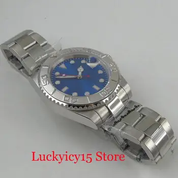 Luxusné BLIGER 24 Šperky NH35 Pohyb Mužov Náramkové hodinky Modrá Sterilné Dial Ocele Pevné Prípade Nerezovej Ocele Náramok Hodiniek
