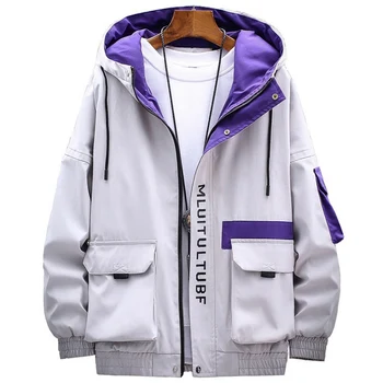 2020 Jeseň Nový Bežné Mužské Bundy Kabáty Streetwear Multi-vrecko Hip Hop Bunda Mens Kabát s Kapucňou Windbreaker Bunda