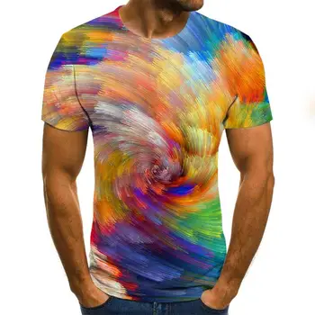 3D T-shirt pánske nepravidelný vzor vytlačené krátkym rukávom letné bežné kolo krku T-shirt zábava tvar vzor street oblečenie