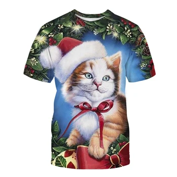 Letné nové módne pánske a dámske topy T-shirt 3d tlač štýle Vianoc vtipné mačku-krátke rukávy digitálna tlač T-shirt l