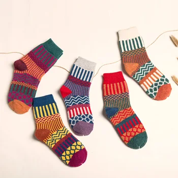 Nové Pribrala Zime Teplé Vlnené Ponožky Ženy Prekladané Posádky Ženy Ponožky Tube 5 Párov/Pack