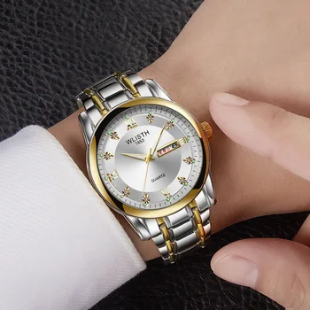 Pánske hodinky nepremokavé pánske hodinky oceľové pásmo dvojité kalendár quartz hodinky retro Hodinky
