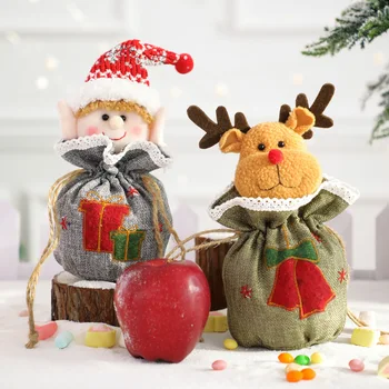 Vianočný Dekor Šnúrkou Apple Taška Bielizeň Candy Tašky Vianočný Darček Box Skladovanie Dodáva Domova Ozdoby Dieťa Darček