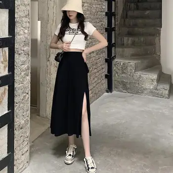 Pevné A-line Dlhé Sukne Ženy Elegantné Čierne Vysoký Pás Sukne Mujer Plus Veľkosť Bavlna Saia Longa Lete Roku 2020 Maxi Sukne