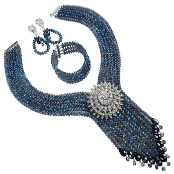 Majalia Módne Afriky Šperky Set Blue á Crystal Nigéria Svadobné Afriky Perličiek Šperky Sady