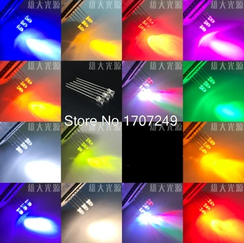 1000Pcs 3mm led Biela/Teplá Biela/Žltá/Oranžová/Modrá/Zelená/Žltá zelená/Červená/Ružová/fialová/ 3 MM Biela Farba LED diódy