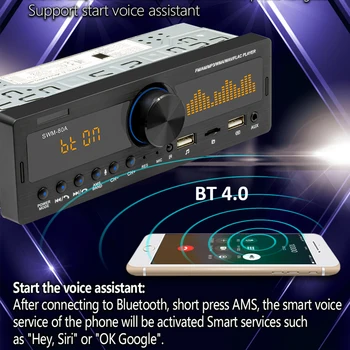 1 Din Bluetooth, autorádio s USB MP3 Prehrávač, AM FM SD Lossless Hudby Lokalizačné Funkcie Hlasového Asistenta ISO Stereo Hlava Jednotky 80A