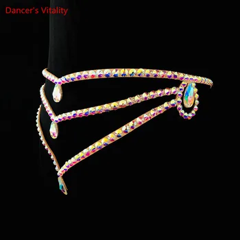 Brušný Tanec Pás Diamond-Studded Tri-vrstvový Pás Reťazca Žena High-End Elegantné Súťaže Výkon Príslušenstvo