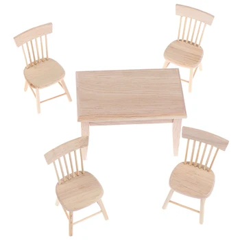 1Set Jedálenský Stôl Stoličky Model 1:12 domček pre bábiky Miniatúrne Drevený Nábytok, Hračky Nastaviť Vysokej Kvality