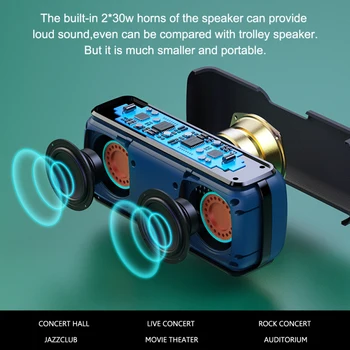 60W, Bluetooth reproduktor prenosný stĺpec nepremokavé subwoofer 6600mAH Stereo Bass music center, USB, AUX TF Karty, Bluetooth, Reproduktory