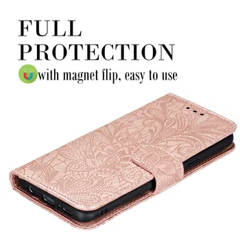Magnet Flip Kožené Peňaženky Obal Pre Samsung Galaxy A50 A70 A10 A20 70 M 10 20 30 50 70 S E S Držiteľom Karty Kvet Čipky Kryt