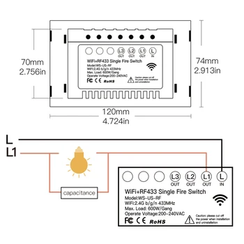 NOVÉ WiFi Smart Light Switch RF433 Č Neutrálny Vodič Jedného Oheň Inteligentný Život Tuya Aplikácie Ovládanie Práce S Alexa Domovská stránka Google Nám Plug