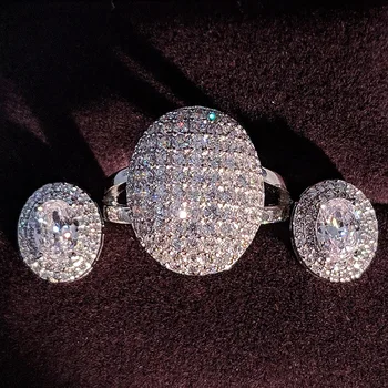 925 Sterling Silver Šperky nastaviť halo Zásnubný prsteň kolo stud náušnice pre Svadba, vianoce, Valentína darček strany J5342