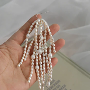 ASHIQI Prírodné sladkovodné perly Módy Veľký Pokles Náušnice 925 sterling silver prehnané dlhý strapec osobnosť ženy