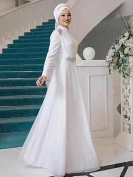 Biela Farba Hidžáb Večerné Šaty Na Svadby A Manželstva Špeciálne Deň Ecru Farbe Moslimských Abaya Vysokej Kvality, Vyrobený v Turecku