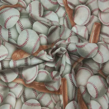Celkom Baseball & Brown Baseball Bat Potlačené Bavlnené Tkaniny 50x105cm Textílie Patchwork pre látky Šaty Strany Domáce Dekorácie