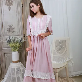 Elegantné Pevné Odev Žien Viktoriánskej Nightgown Polovičný Rukáv Sleepwear Čipky Patchwork Rozstrapatené Lem Noc Šaty Plus Veľkosť T330