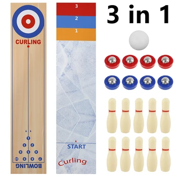 Prenosné 3 V 1 Tabuľka najlepších Hier Shuffleboard Bowling a Curling Hry Skladacia Ľahko Sa prenáša Bowling, Nastavený pre Rodiny Dosková Hra
